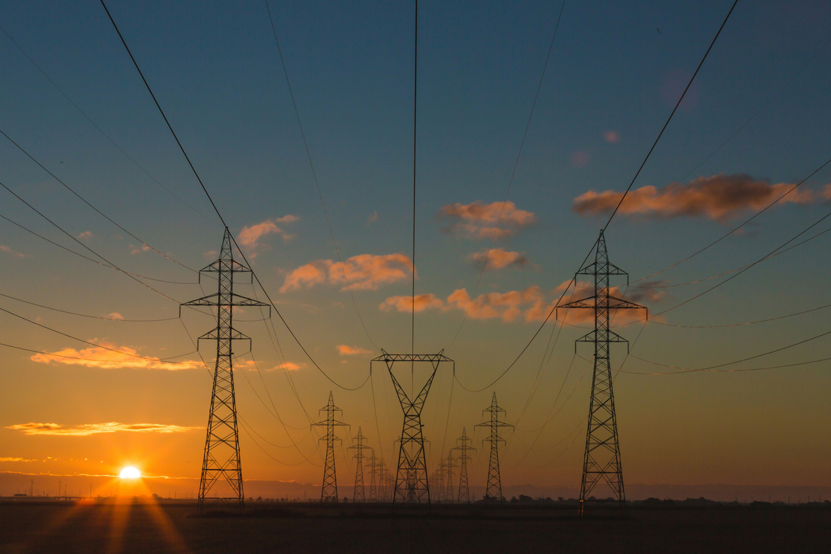 Transmission lines at dusk