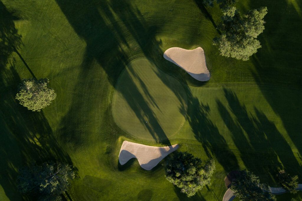 Aerial view of a golf course hole