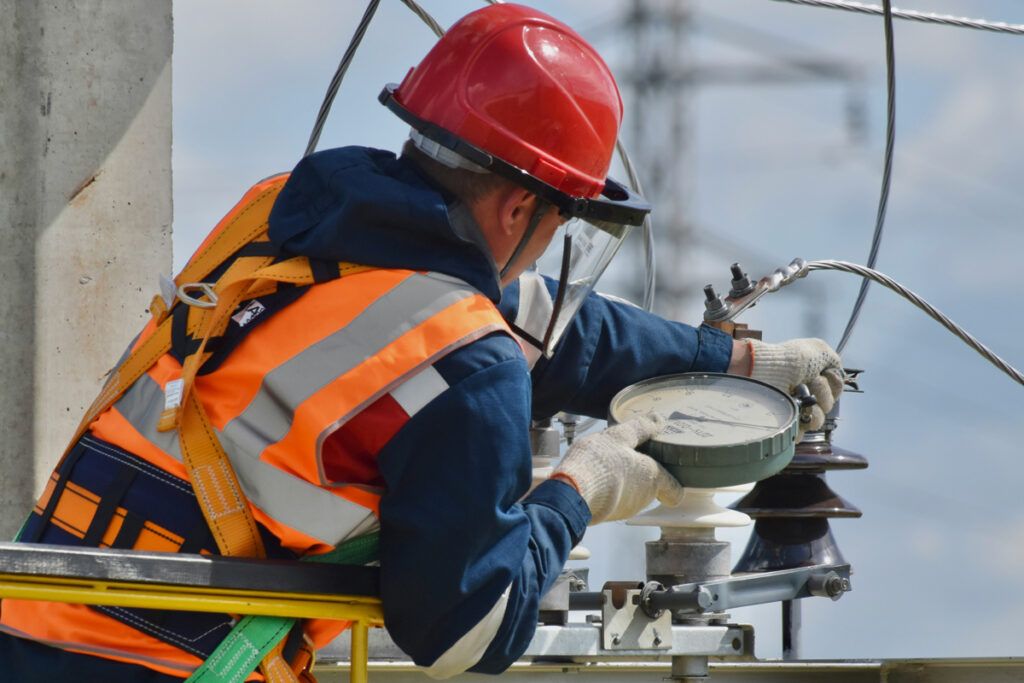 Power line engineer at work