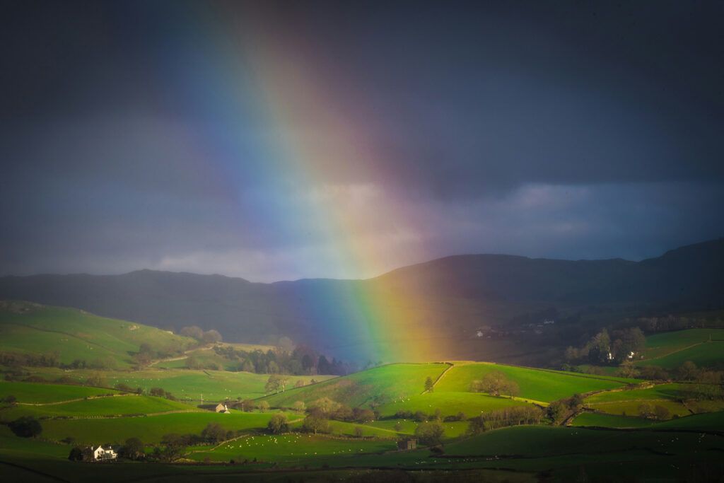 Rainbow over rural area
