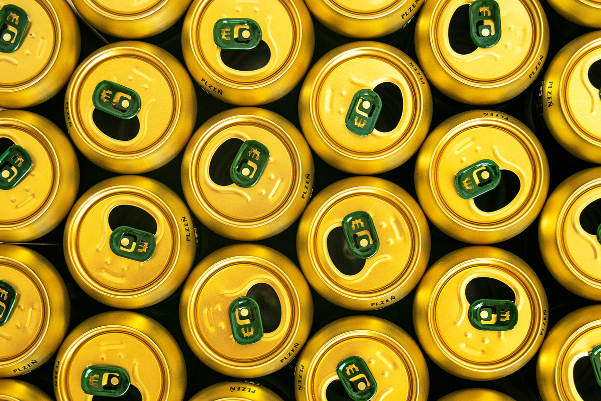Top-down view of open aluminum cans