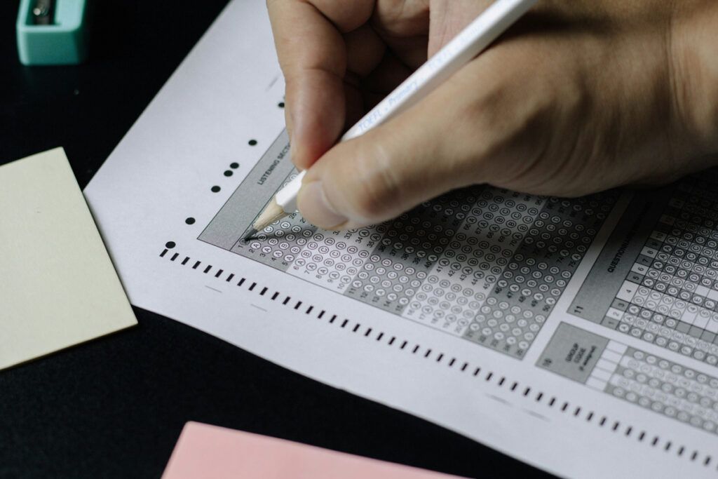 Pencil filling out a scantron