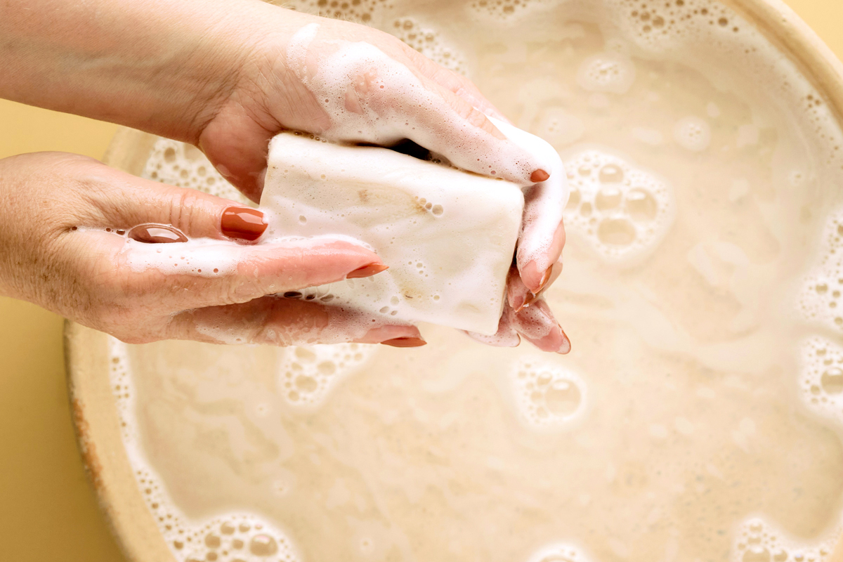 Washing hands with bar soap