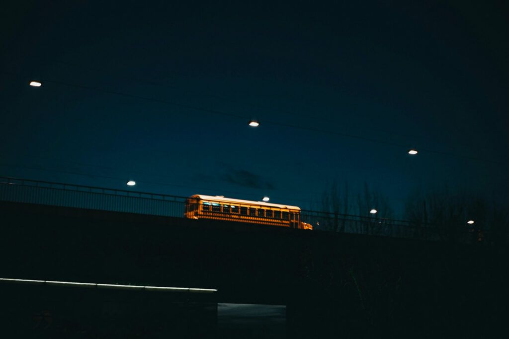 School bus driving in the dark