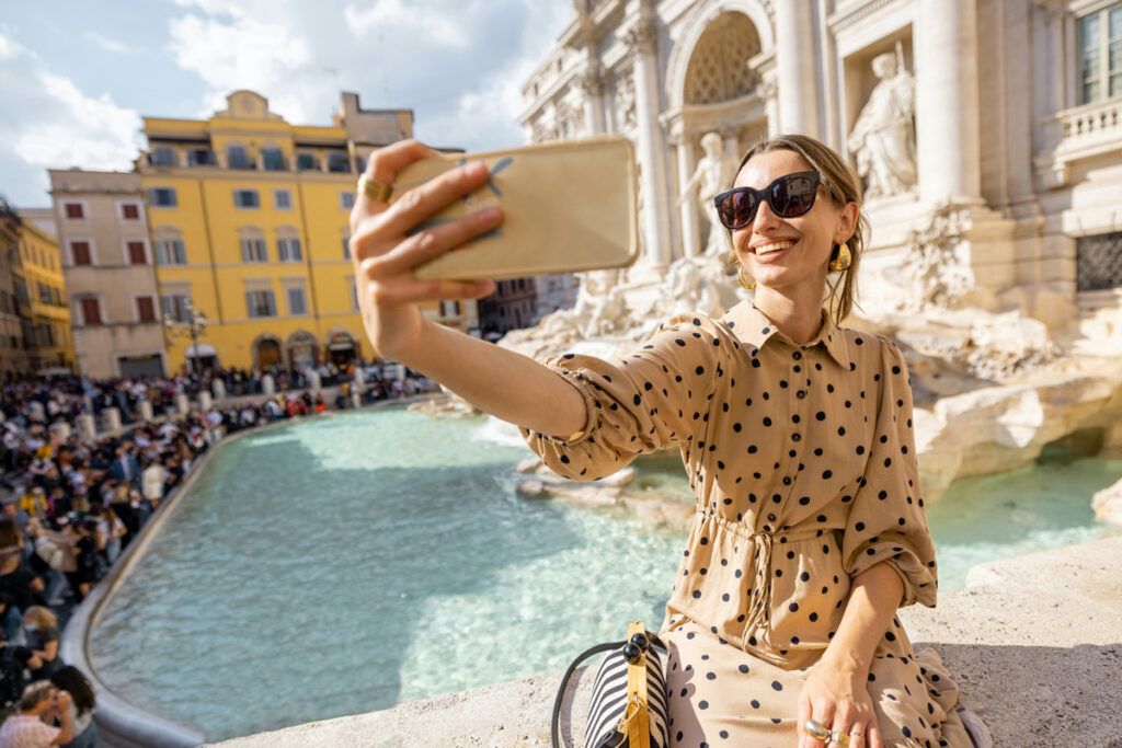 A tourist taking a selfie
