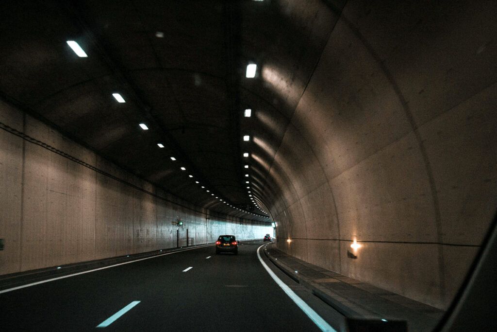 Road tunnel seen from inside