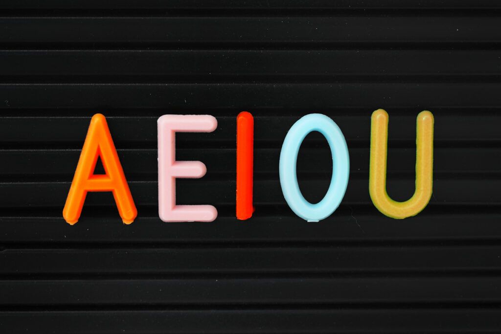 AEIOU in different colors