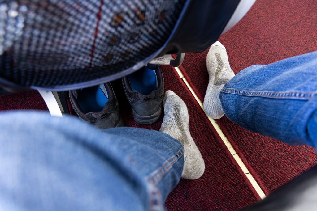 Feet on an airplane