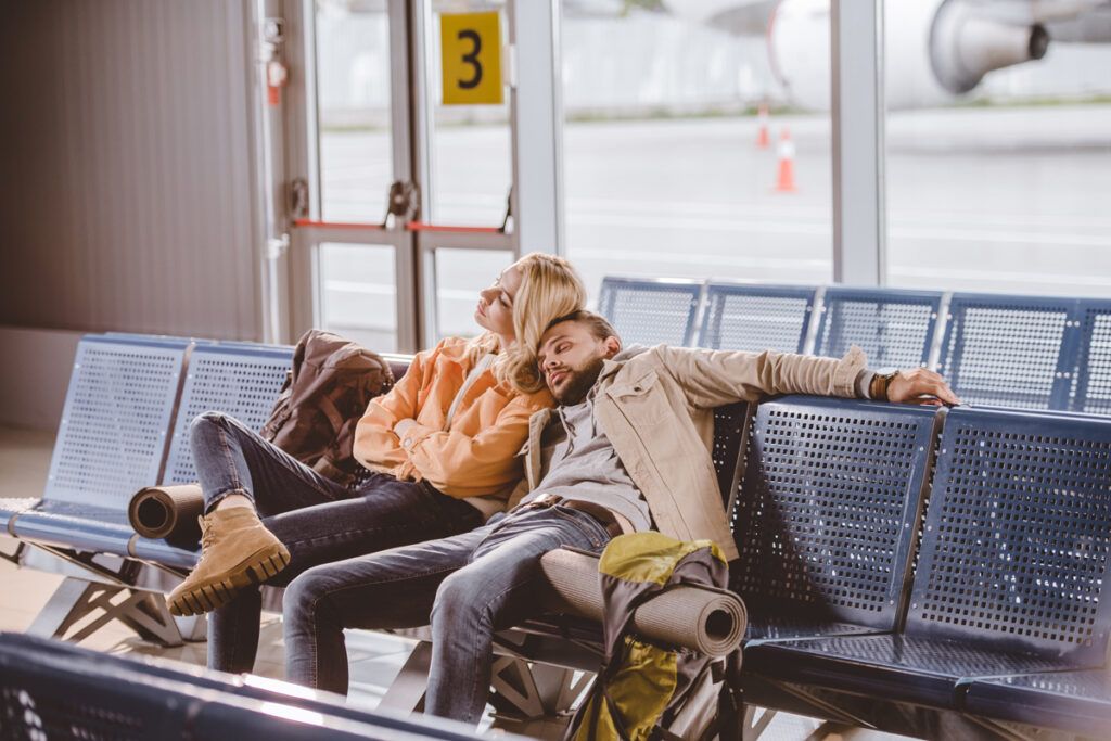Tired travelers at the airport