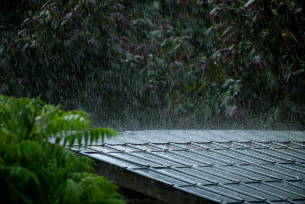 Rain falling on a roof